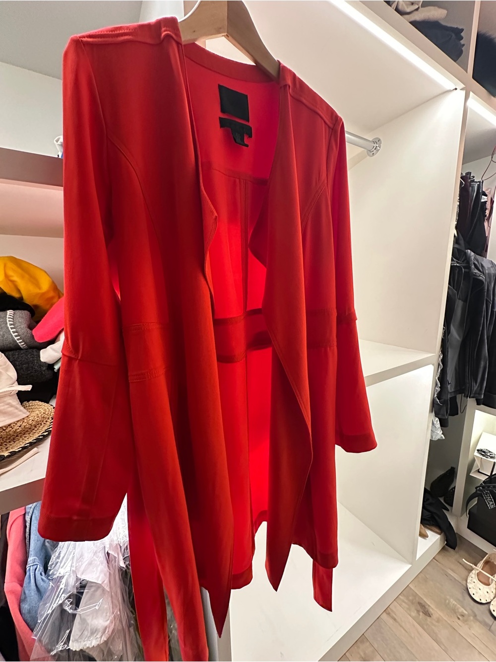 Open-Front Long Red Trench Coat